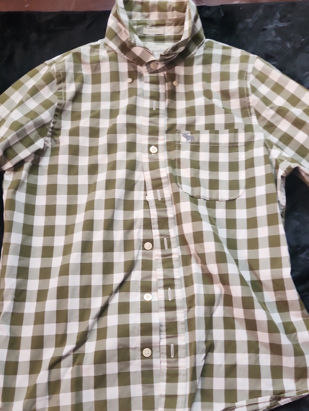 Abercrombie & Fitch Olive and White Plaid Button-Down Shirt